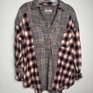 We The Free Free People oversized flannel plaid Button down Shirt Grunge 90s 00s